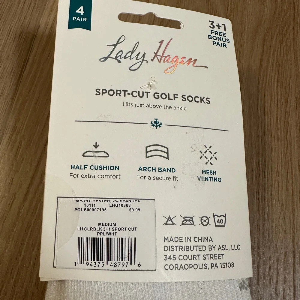 Lady Hagen Sport-Cut Golf Socks 4 Pair Pack White Grey Blue Shoe Size 5-10 NEW